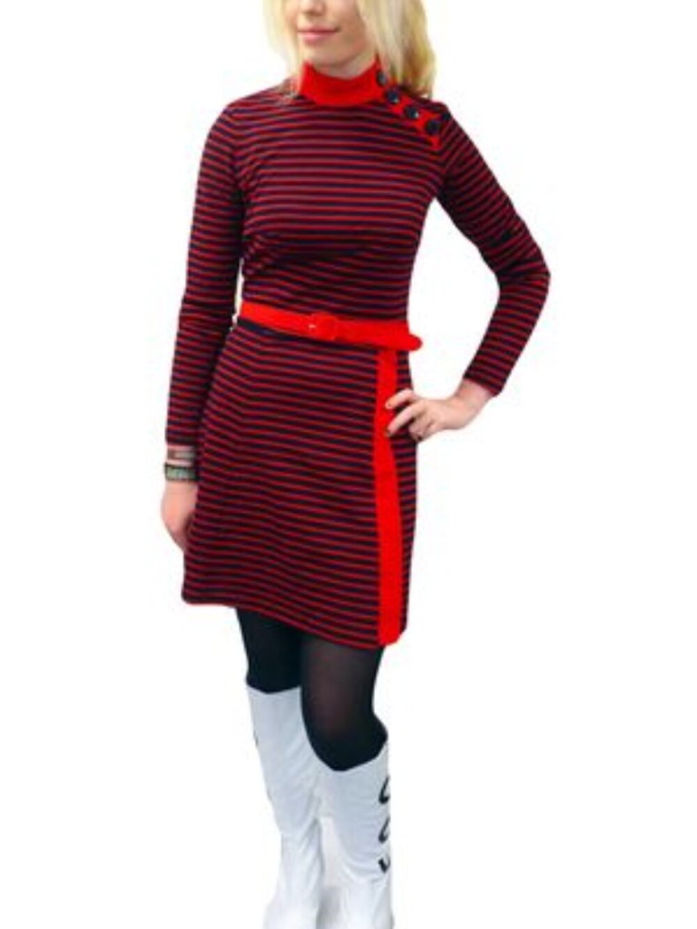 Tatyana / Bettie Page mod style red and navy stripe dress